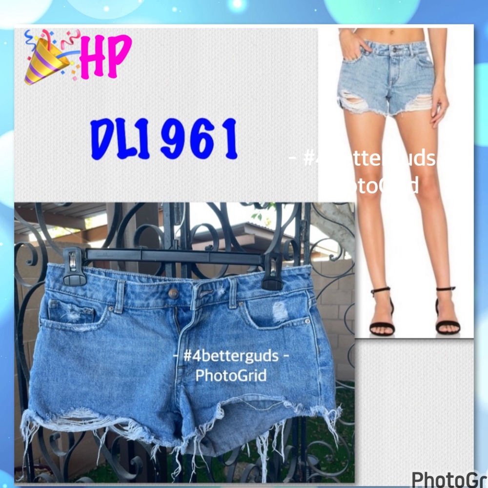 DL1961 Renee Cutoff Distressed Ripped Frayed in Soul Wash Denim Mini Short Sz 27